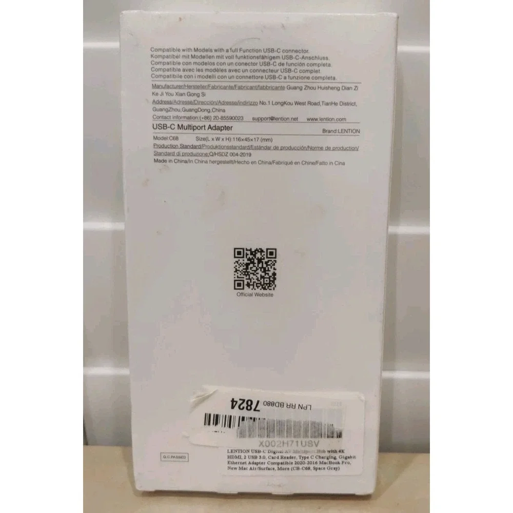 LENTION C68‎ USB-C Digital AV Multiport Adapter - Space Gray - New/ Sealed